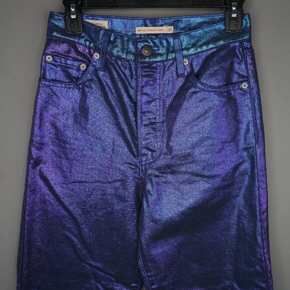 New Levi's Premium Candy Coated Ribcage Straight Ankle Jeans in Purple size 25 - Picture 3 of 15